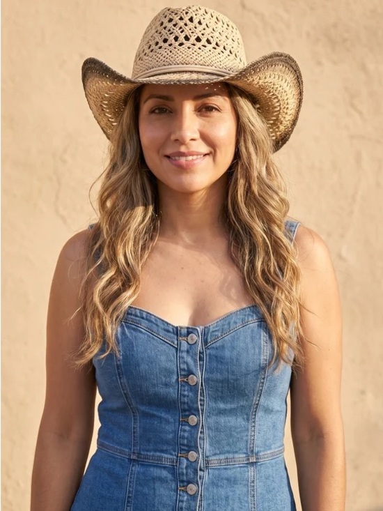 Accessories - Straw Woven Cowboy Hat with Dark Brim - Natural